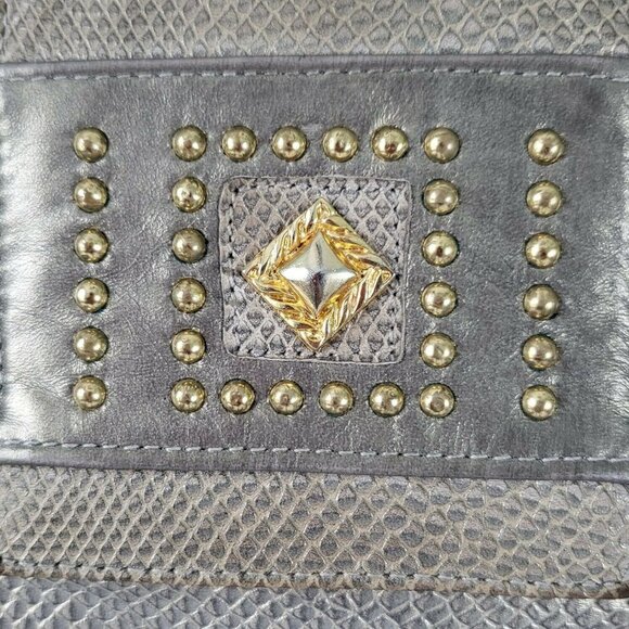 Bags by Pinky Vintage Metallic Silver Leather Shoulder Gold Studs Grommets USA - Picture 6 of 16
